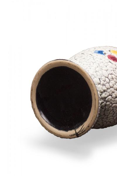 Jasba German Mid Century White Crackle and Primary Color Dot Design Footed Ceram