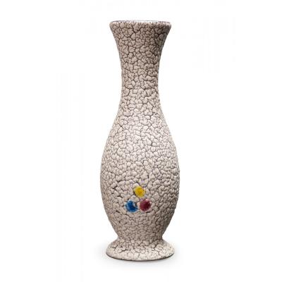 Jasba German Mid Century White Crackle and Primary Color Dot Design Footed Ceram