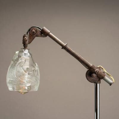 Jason Wein Industrial Adjustable Floor Lamp with Blown Glass Shade by Jason Wein
