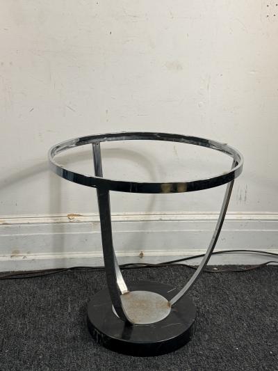 Jay Spectre ART DECO REVIVAL CHROME STRAP BLACK GLASS TOP TABLE