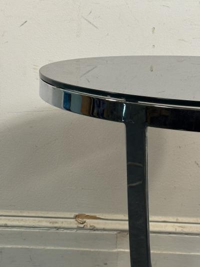 Jay Spectre ART DECO REVIVAL CHROME STRAP BLACK GLASS TOP TABLE