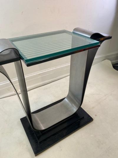 Jay Spectre ART DECO REVIVAL MODERNIST STEEL GLASS WOOD COSOLE TABLE BY JAY SPECTRE
