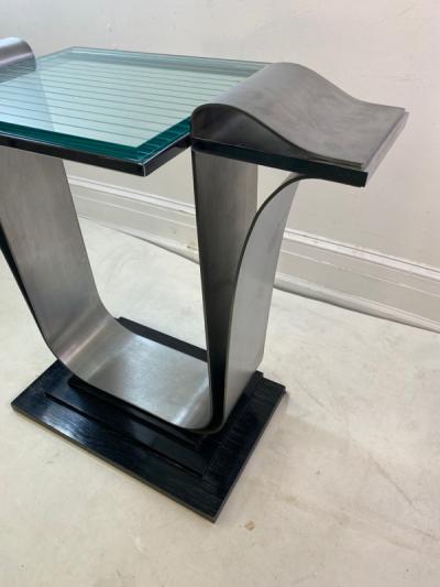 Jay Spectre ART DECO REVIVAL MODERNIST STEEL GLASS WOOD COSOLE TABLE BY JAY SPECTRE