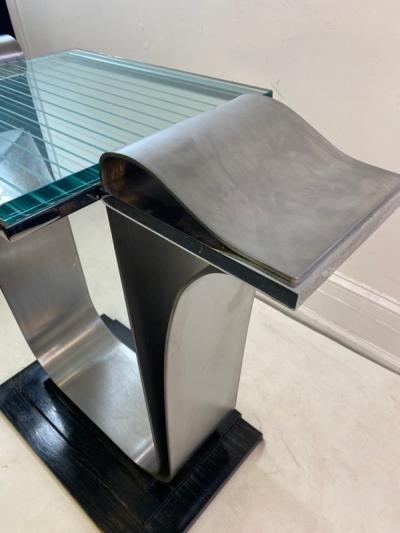 Jay Spectre ART DECO REVIVAL MODERNIST STEEL GLASS WOOD COSOLE TABLE BY JAY SPECTRE