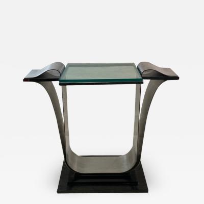 Jay Spectre ART DECO REVIVAL MODERNIST STEEL GLASS WOOD COSOLE TABLE BY JAY SPECTRE