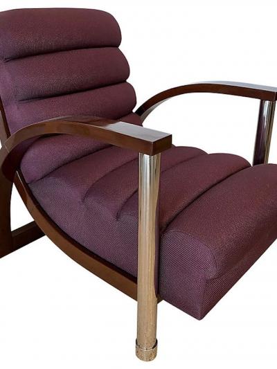 Jay Spectre American Modern Dark Oak and Chrome Eclipse Chair Jay Spectre Channeled Upholste