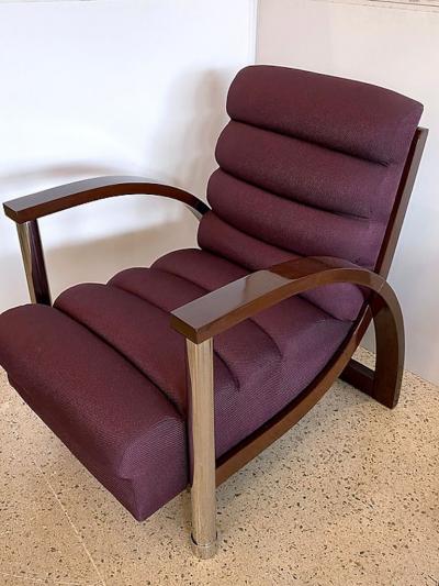 Jay Spectre American Modern Dark Oak and Chrome Eclipse Chair Jay Spectre Channeled Upholste