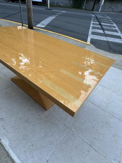 Jay Spectre DRAMATIC MONUMENTAL ART DECO REVIVAL INLAID LIGHT WOOD DINING TABLE