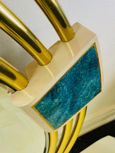 Jay Spectre MONUMENTAL MODERN TRIPLE BRASS RING MIRROR WITH LAPIS LAZULI ENAMEL MIRROR