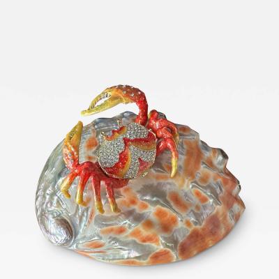 Jay Strongwater Enameled Crab Sculpture on Abalone Shell