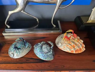 Jay Strongwater Jeweled Enameled Crab Paperweight on Abalone Shell