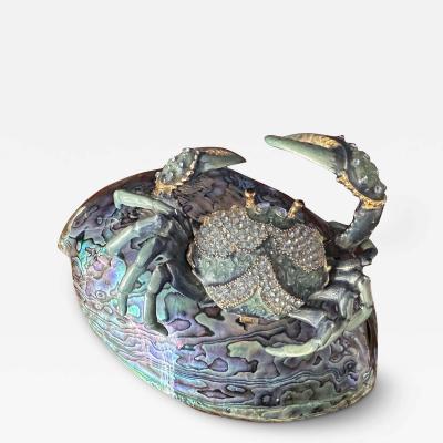 Jay Strongwater Jeweled Enameled Crab Paperweight on Abalone Shell