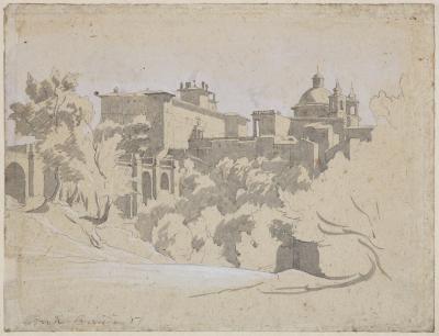 Jean Achille Benouville View of Ariccia a preparatory drawing by Achille B nouville 1815 1891 