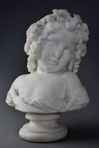 Jean Antoine Houdon Fine quality carrara marble bust of a young girl signed Houdon