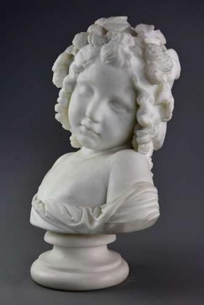 Jean Antoine Houdon Fine quality carrara marble bust of a young girl signed Houdon