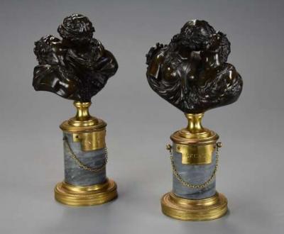 Jean Antoine Houdon Pair of miniature bronze figures of Le Baiser Donne Le Baiser Rendu 