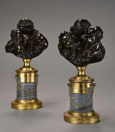 Jean Antoine Houdon Pair of miniature bronze figures of Le Baiser Donne Le Baiser Rendu 