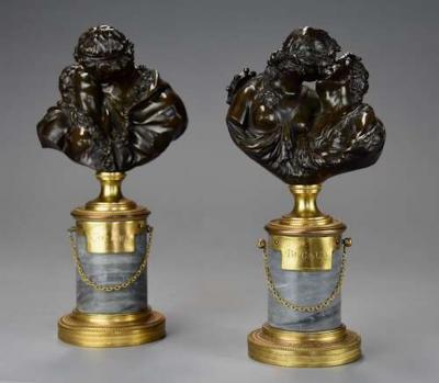 Jean Antoine Houdon Pair of miniature bronze figures of Le Baiser Donne Le Baiser Rendu 