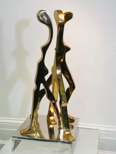 Jean Arp EXCEPTIONAL ABSTRACT POLISHED BRASS SCULPTURE ON SQUARE CHROME BASE
