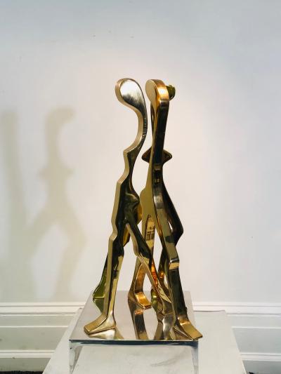 Jean Arp EXCEPTIONAL ABSTRACT POLISHED BRASS SCULPTURE ON SQUARE CHROME BASE