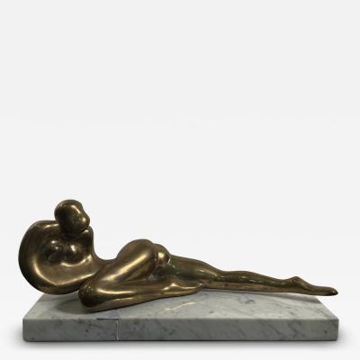 Jean Arp MODERNIST BRONZE RECLINING NUDE ON MARBLE BASE MANNER OF JEAN ARP