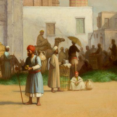 Jean Baptiste Bertrand Orientalist Oil Painting of a Cairo Street Scene by James Bertrand