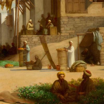 Jean Baptiste Bertrand Orientalist Oil Painting of a Cairo Street Scene by James Bertrand