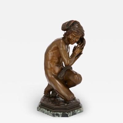 Jean Baptiste Carpeaux Patinated bronze figure of a young fisherboy by Carpeaux