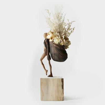 Jean Baptiste GIBUS Boutin THE GATHERER OF EPHEMERALS Original wood and dry flowers sculpture