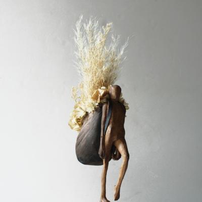 Jean Baptiste GIBUS Boutin THE GATHERER OF EPHEMERALS Original wood and dry flowers sculpture