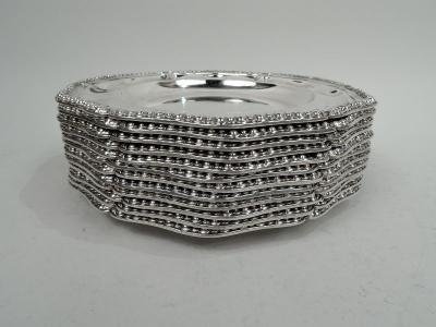 Jean Baptiste Gustave Set of 12 Odiot Sumptuous French Classical Silver Plates with Armorial