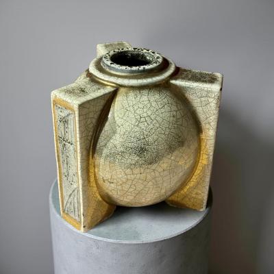 Jean Baptiste Quoizet Architectural French Art Deco Ceramic Vase by Quoizet Art Deco Collection