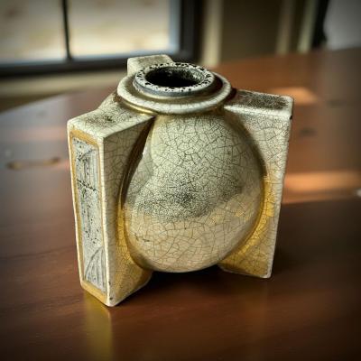 Jean Baptiste Quoizet Architectural French Art Deco Ceramic Vase by Quoizet Art Deco Collection