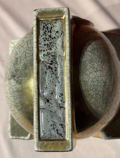 Jean Baptiste Quoizet Architectural French Art Deco Ceramic Vase by Quoizet Art Deco Collection