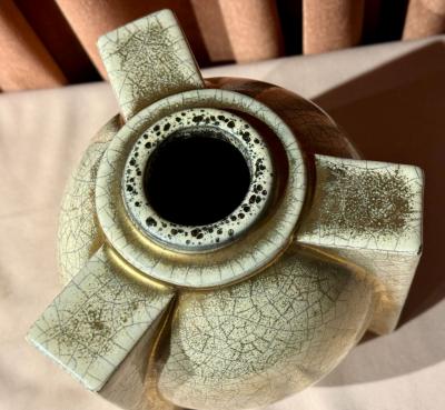 Jean Baptiste Quoizet Architectural French Art Deco Ceramic Vase by Quoizet Art Deco Collection