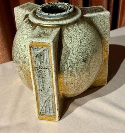 Jean Baptiste Quoizet Architectural French Art Deco Ceramic Vase by Quoizet Art Deco Collection