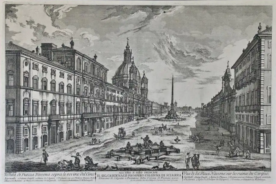 Jean Barbault 18th Century Etching of the Ancient Piazza Navona in Rome by Barbault