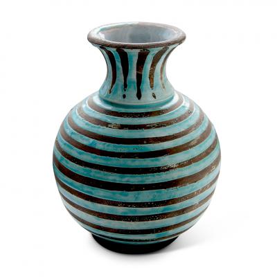Jean Besnard Fine Modernist Vase with Dimensional Pale Aqua Stripes by Jean Besnarsd