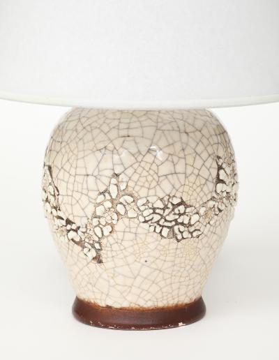 Jean Besnard Pair Jean Besnard Small Off White Crackle Lamps signed dated Besnard 1951