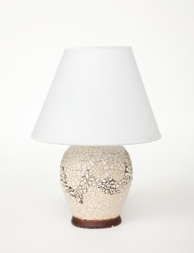 Jean Besnard Pair Jean Besnard Small Off White Crackle Lamps signed dated Besnard 1951