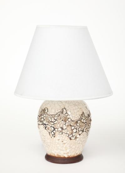 Jean Besnard Pair Jean Besnard Small Off White Crackle Lamps signed dated Besnard 1951