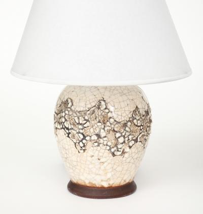 Jean Besnard Pair Jean Besnard Small Off White Crackle Lamps signed dated Besnard 1951