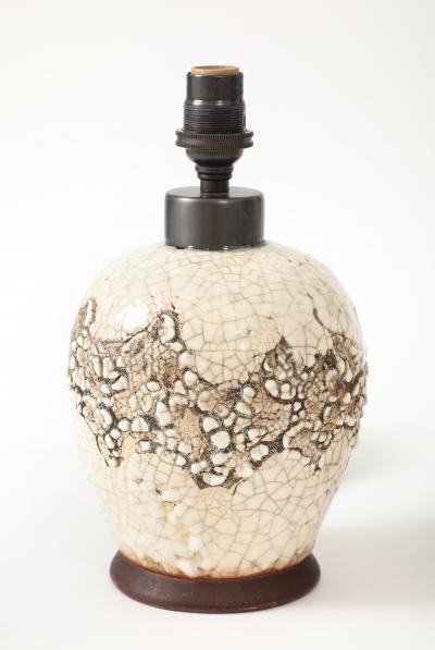 Jean Besnard Pair Jean Besnard Small Off White Crackle Lamps signed dated Besnard 1951