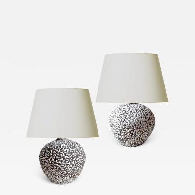 Jean Besnard Pair of Petite Lamps in Crispe Glaze in the Style of Jean Besnard