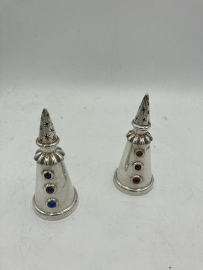Jean Boggio 1980s Silver plated Salt and pepper clowns designed by Jean Boggio