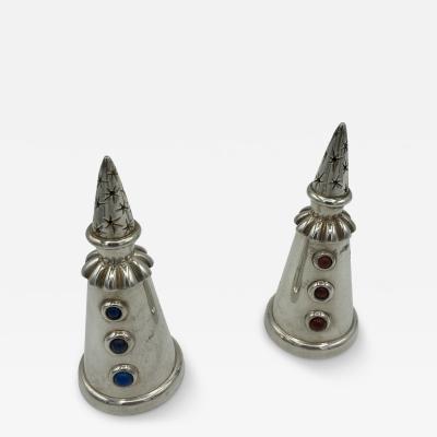 Jean Boggio 1980s Silver plated Salt and pepper clowns designed by Jean Boggio