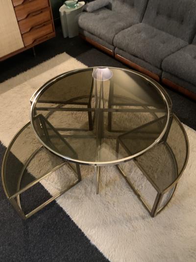 Jean Charles Circular low table in brass and glass by Jean Charles France 1970s