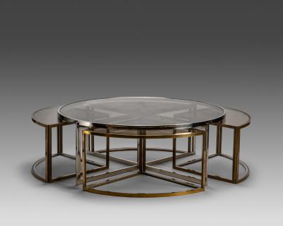 Jean Charles Circular low table in brass and glass by Jean Charles France 1970s