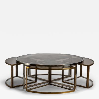 Jean Charles Circular low table in brass and glass by Jean Charles France 1970s