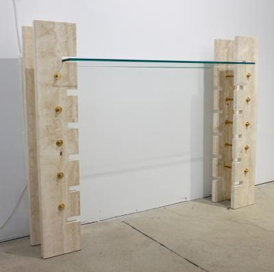 Jean Charles Jean Charles Designer 1970s French Minimalist Ivory White Travertine Console